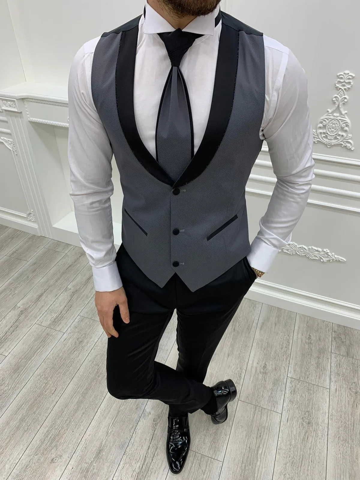 Napolia Royal Gray Slim Fit Tuxedo