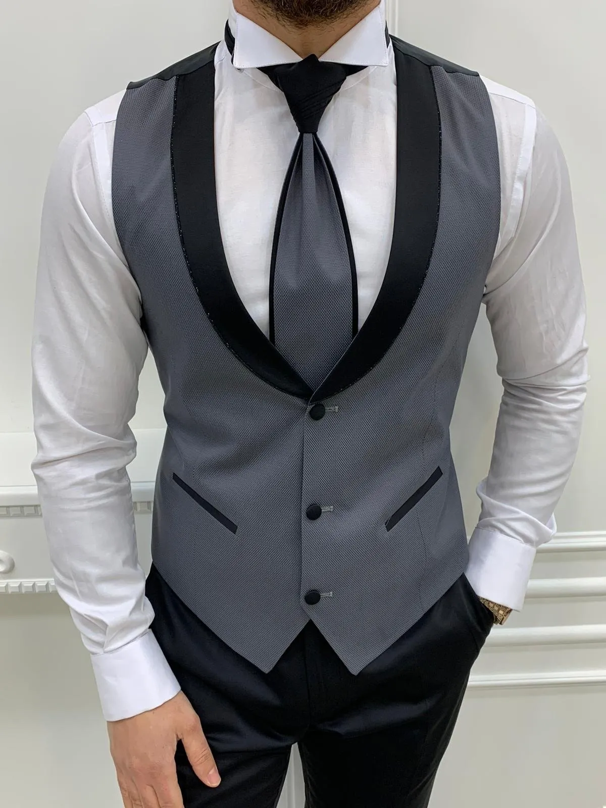 Napolia Royal Gray Slim Fit Tuxedo