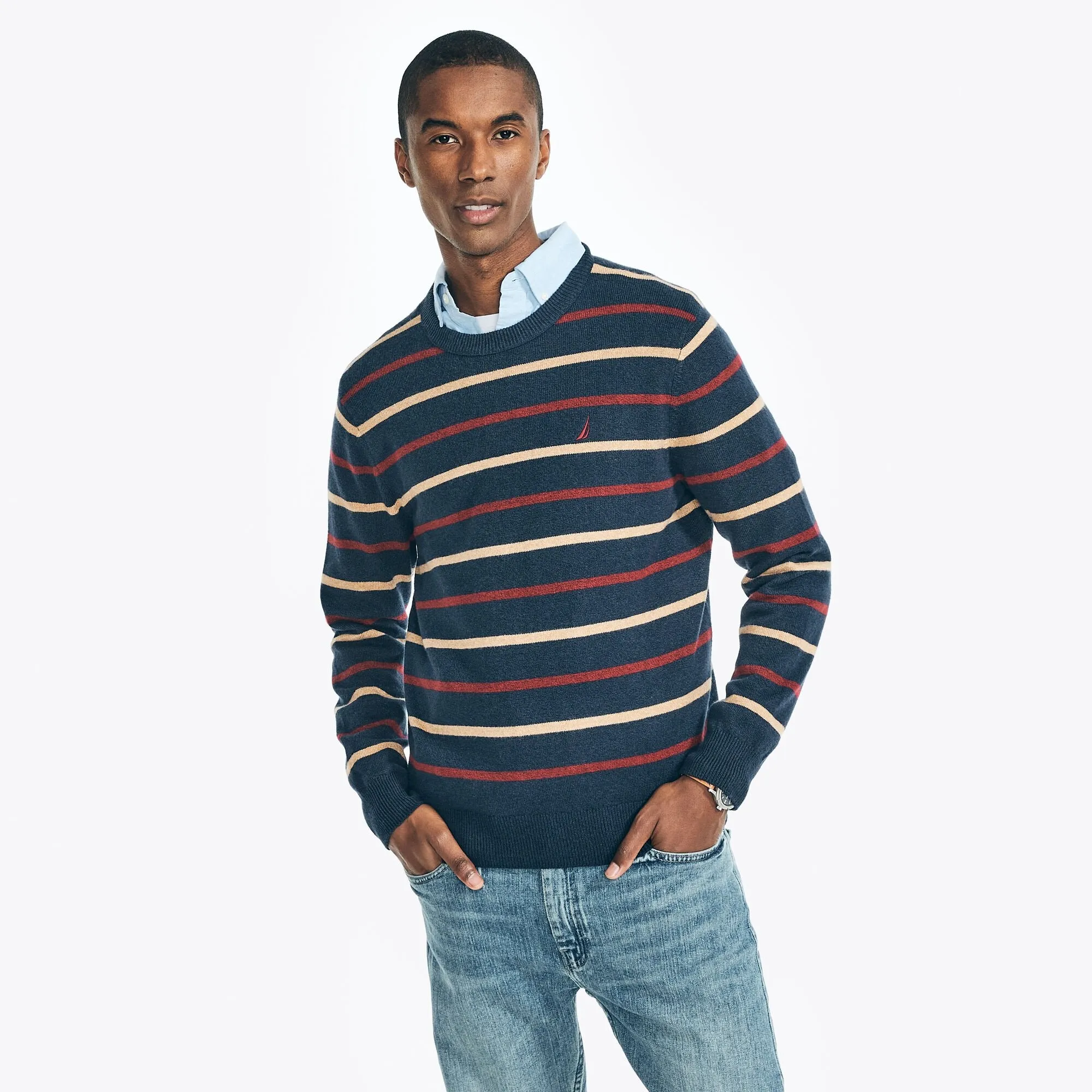 Nautica Men's Sustainably Crafted Striped Sweater Navy