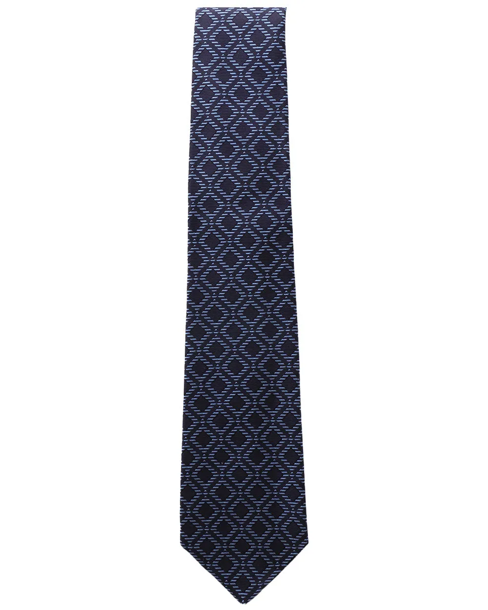 Navy and Blue Diamond Print Silk Tie