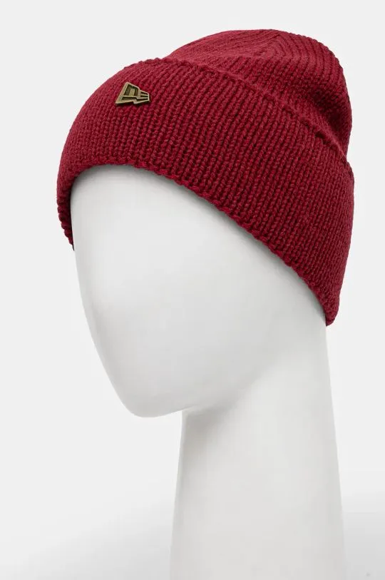 New Era wool blend beanie WIDE CUFF BEANIE maroon color 60565442