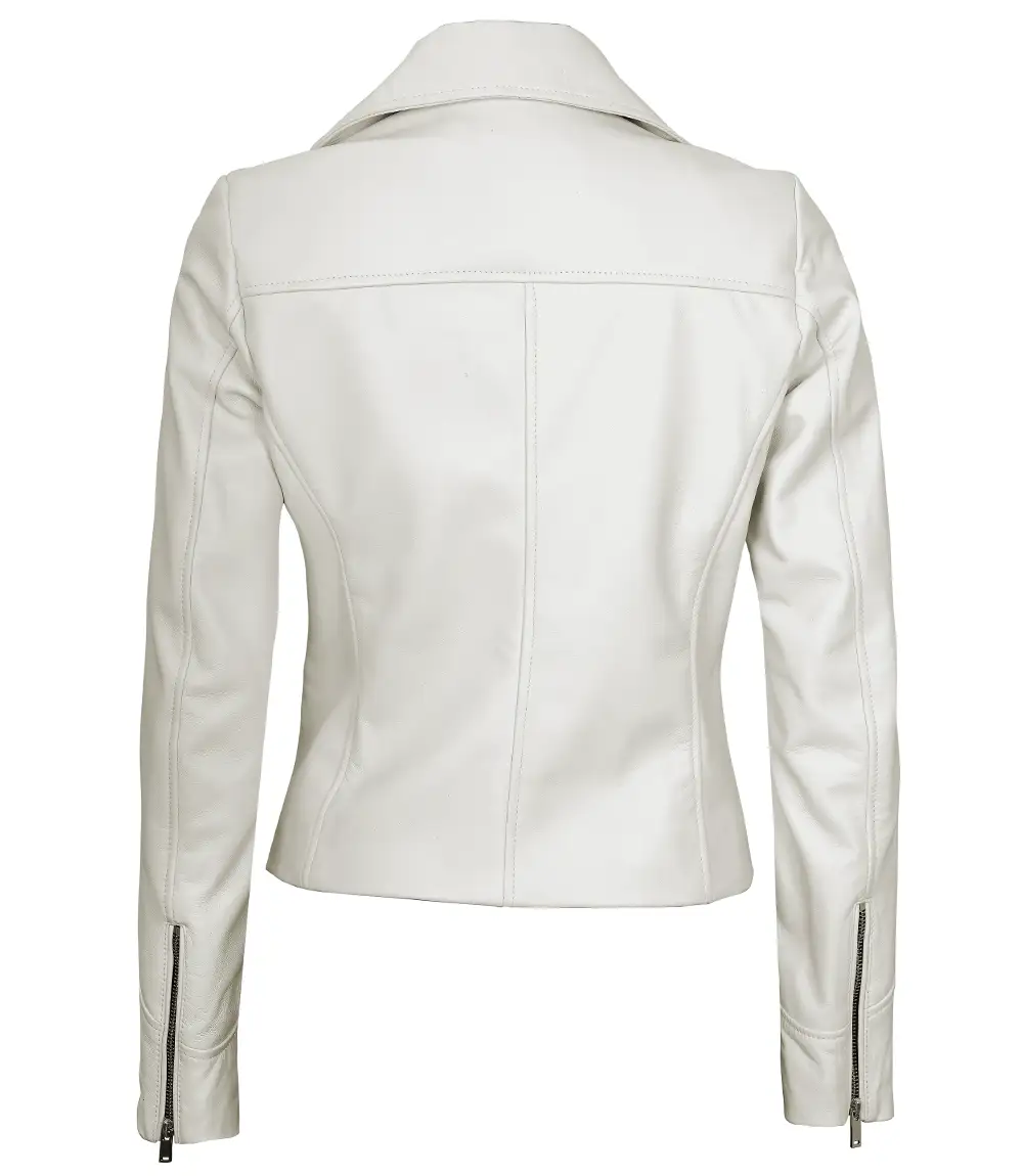 Ninfa Women Moto Style Off White Real Leather Jacket