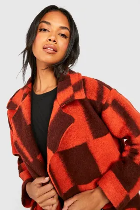 Oversized Flannel Print Wool Look Coat