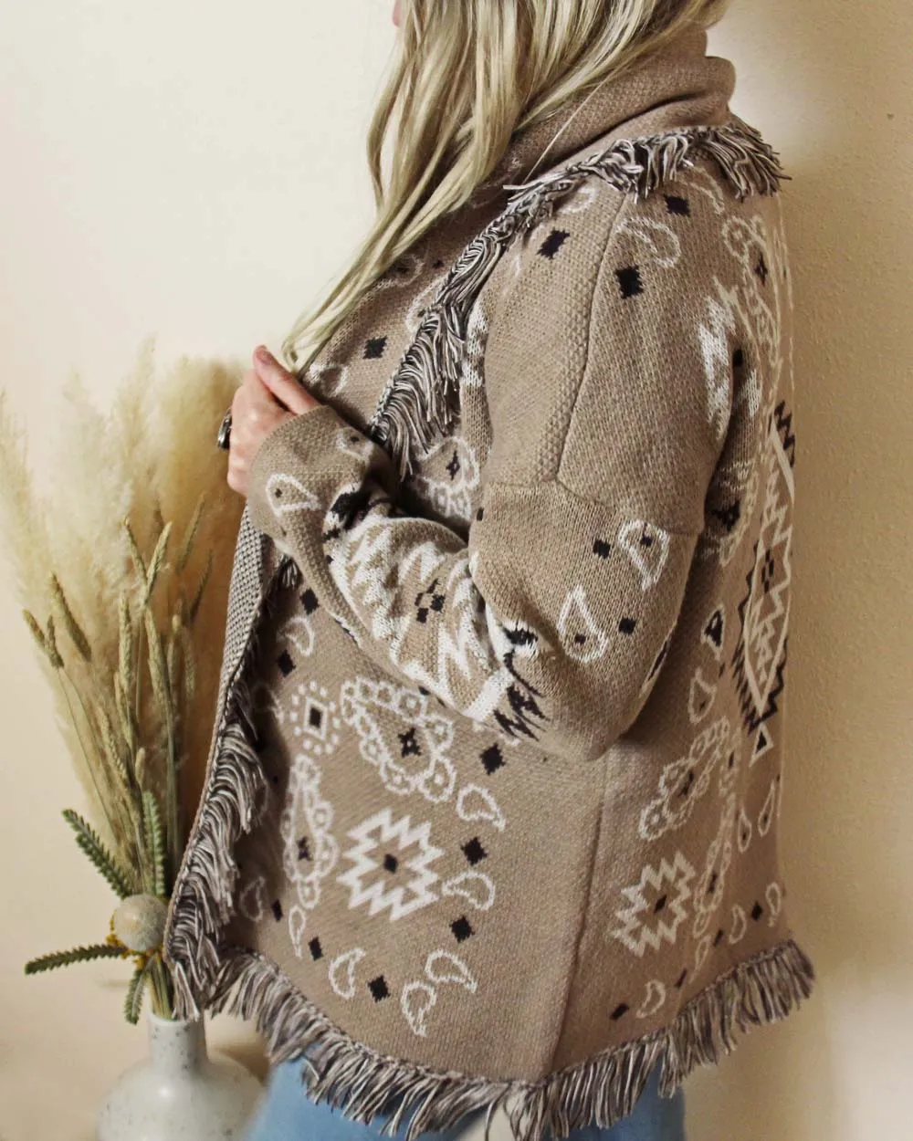 Paisley Blanket Sweater in Sand