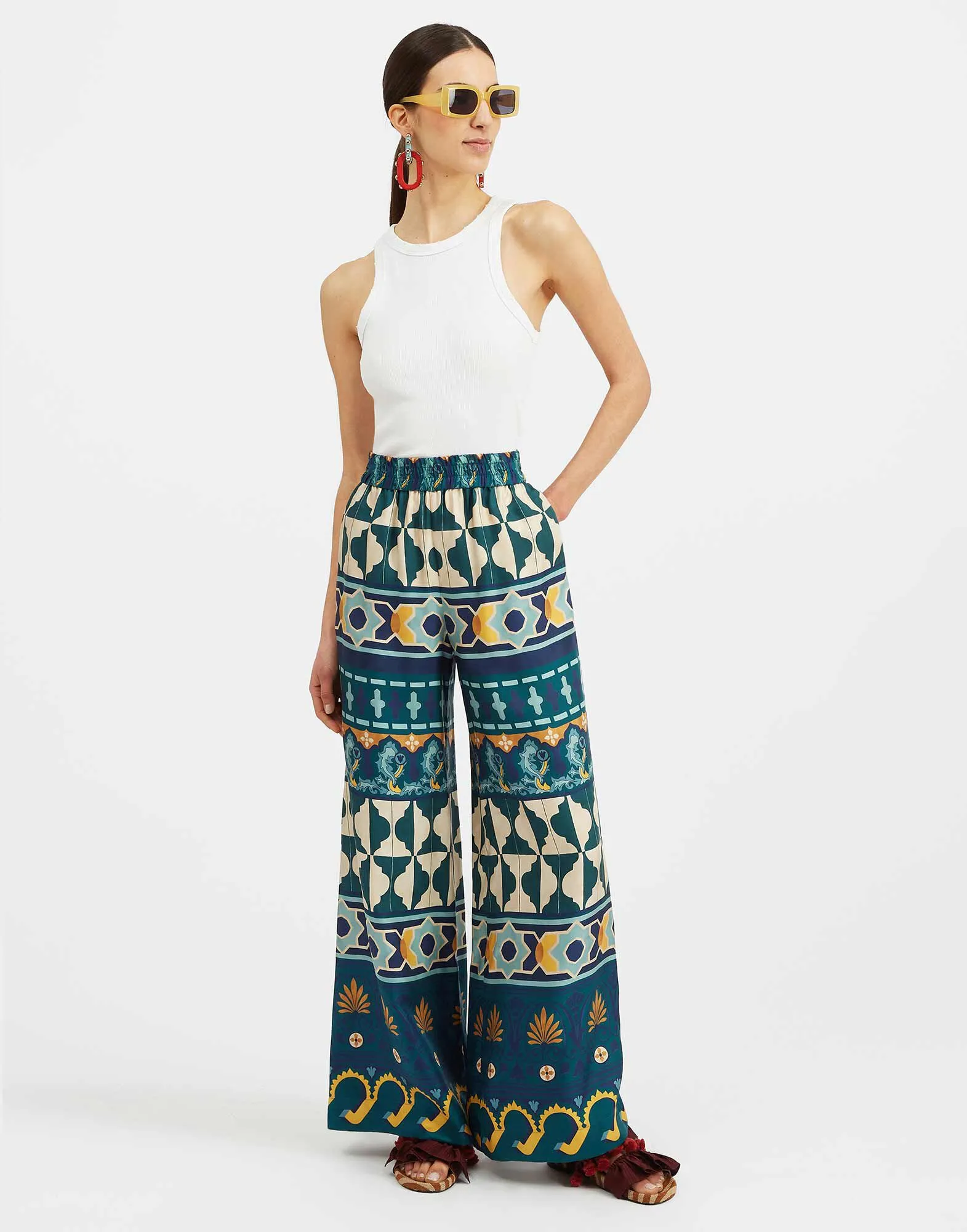 Palazzo Pants in Casareale Placèe Emerald for Women | La DoubleJ