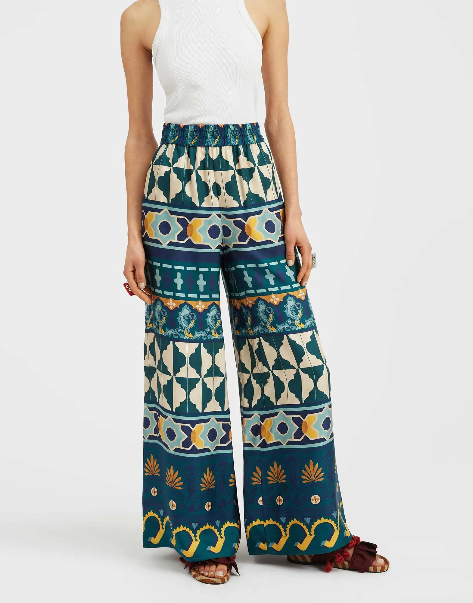 Palazzo Pants in Casareale Placèe Emerald for Women | La DoubleJ