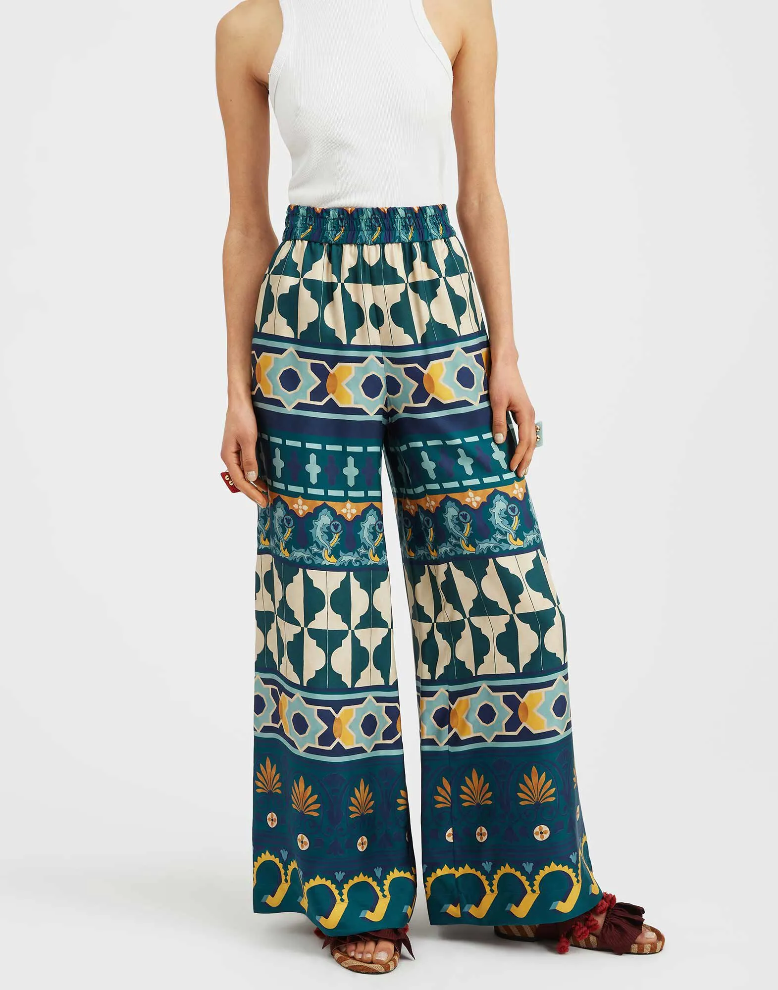 Palazzo Pants in Casareale Placèe Emerald for Women | La DoubleJ