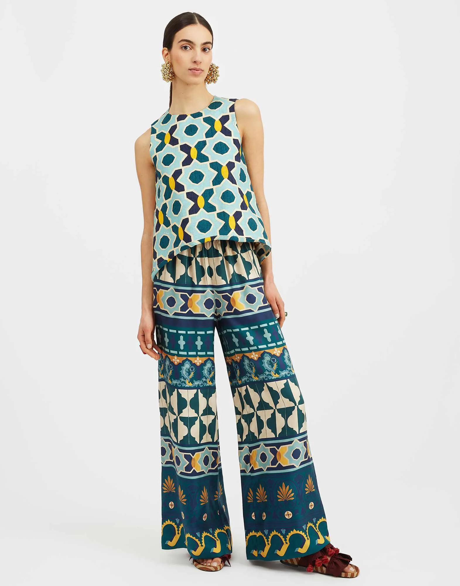 Palazzo Pants in Casareale Placèe Emerald for Women | La DoubleJ