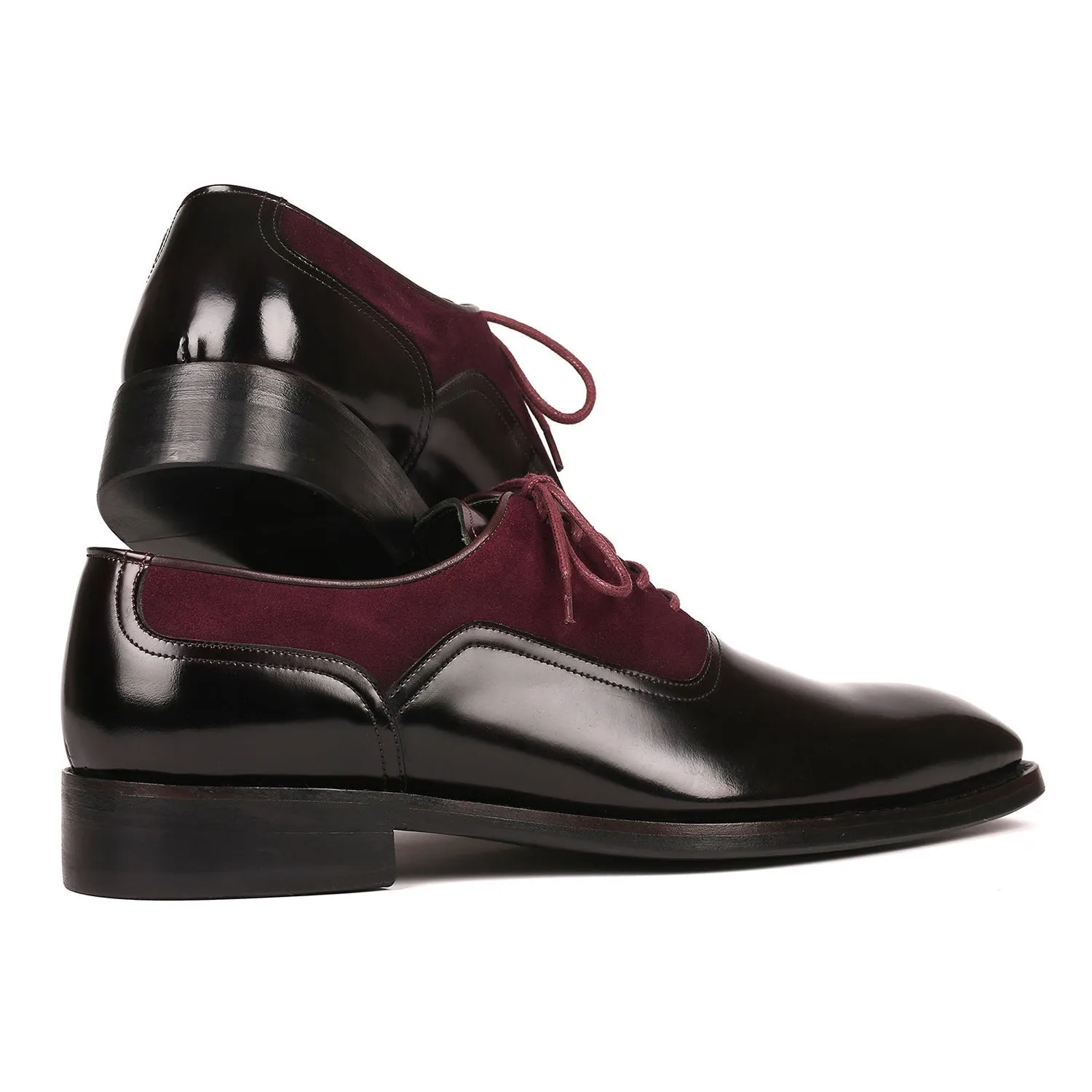 Paul Parkman 17BUR85 Men's Shoes Black & Burgundy Suede / Patent Leather Goodyear Welted Dress Oxfords (PM6324)