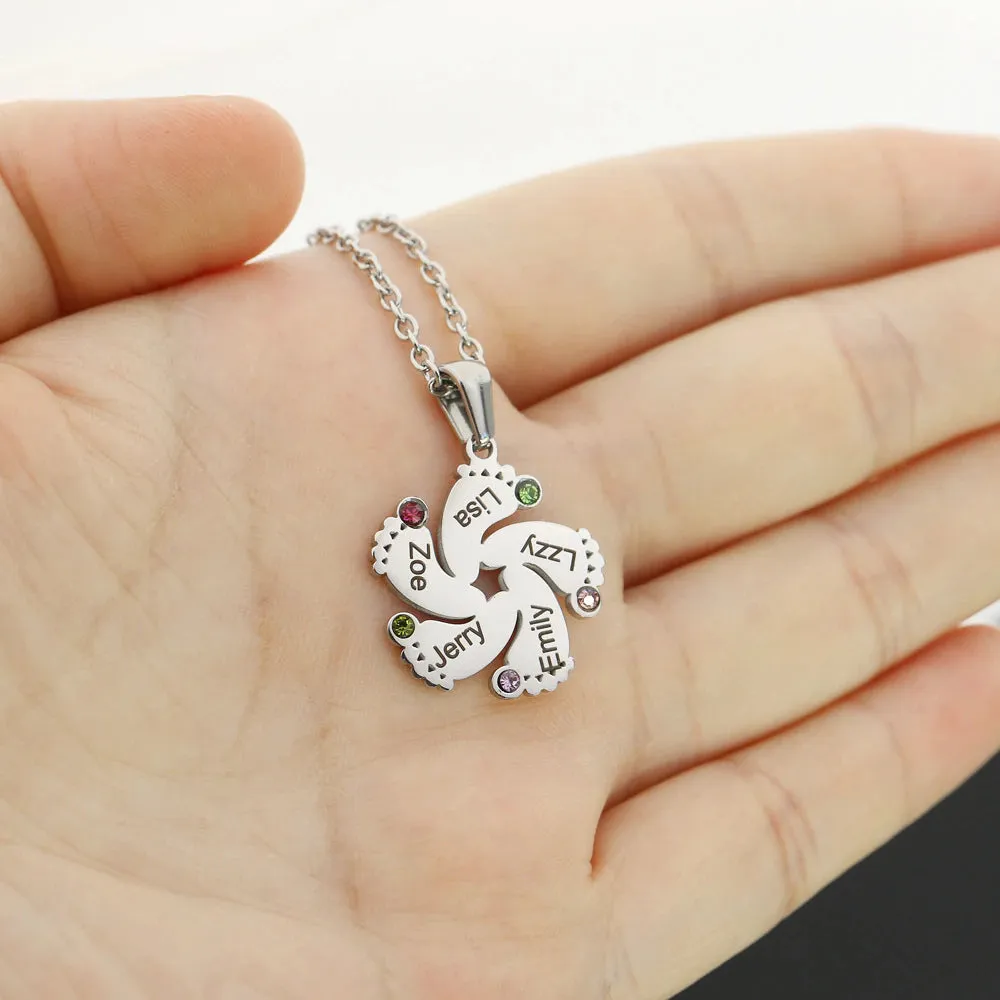 Personalized Baby Feet Necklace with Birthstone