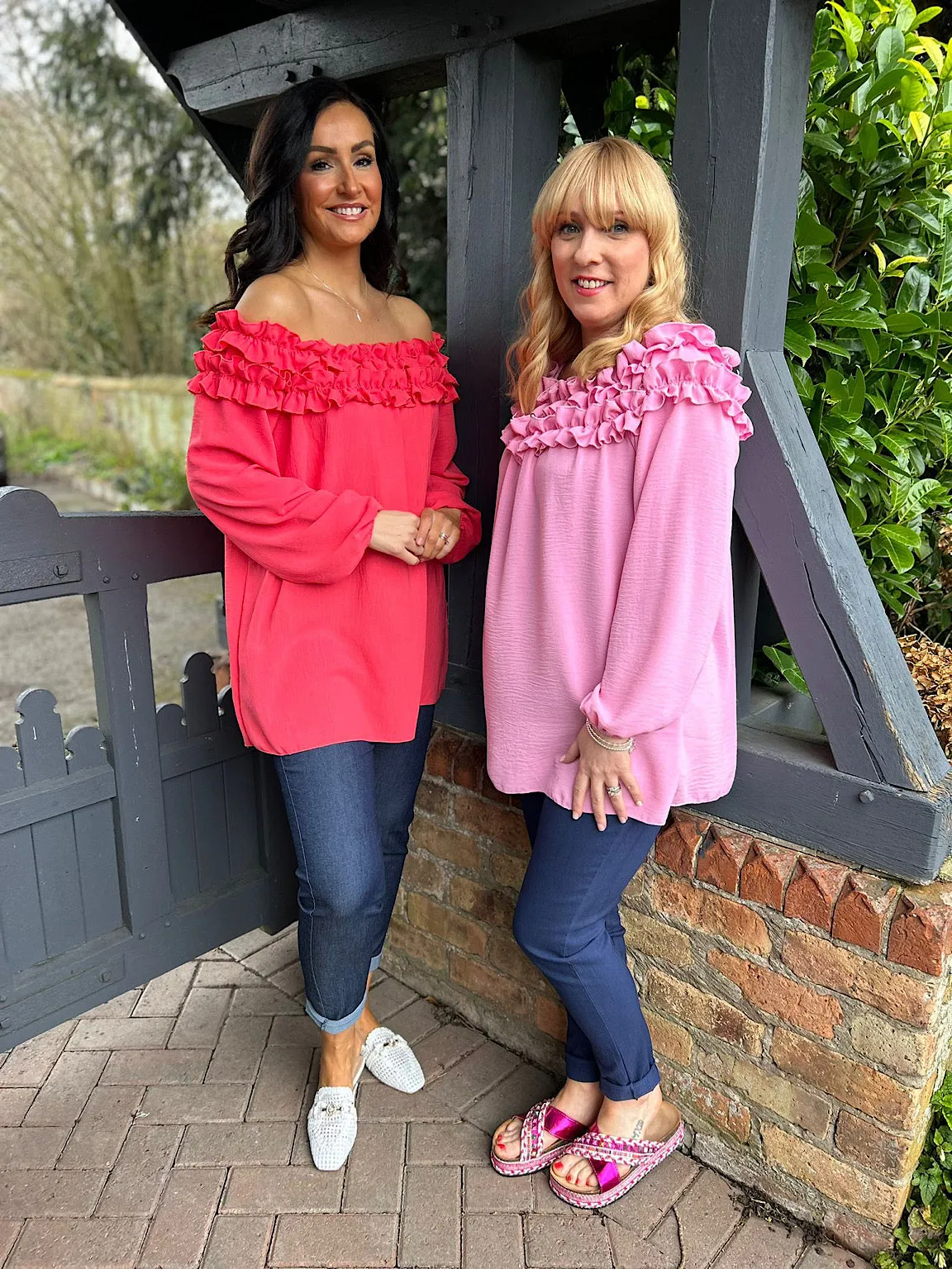 Pink Ruffle Bardot Top Heidi