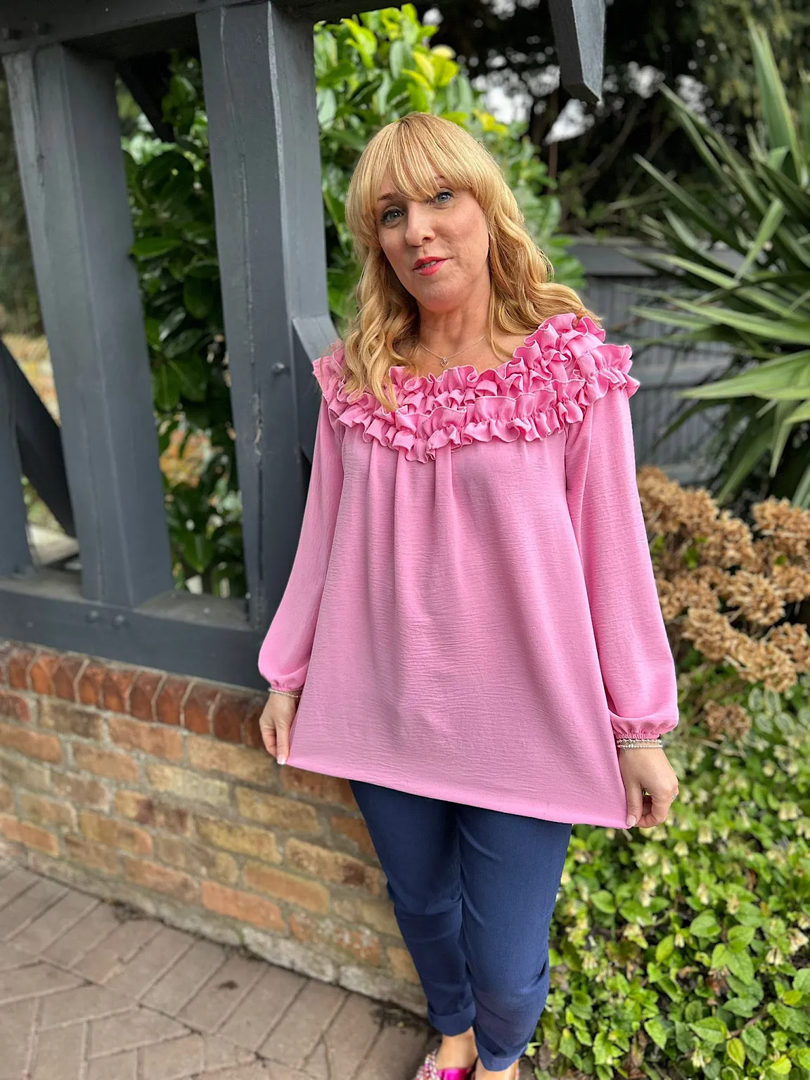 Pink Ruffle Bardot Top Heidi