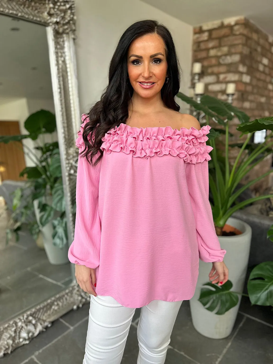 Pink Ruffle Bardot Top Heidi