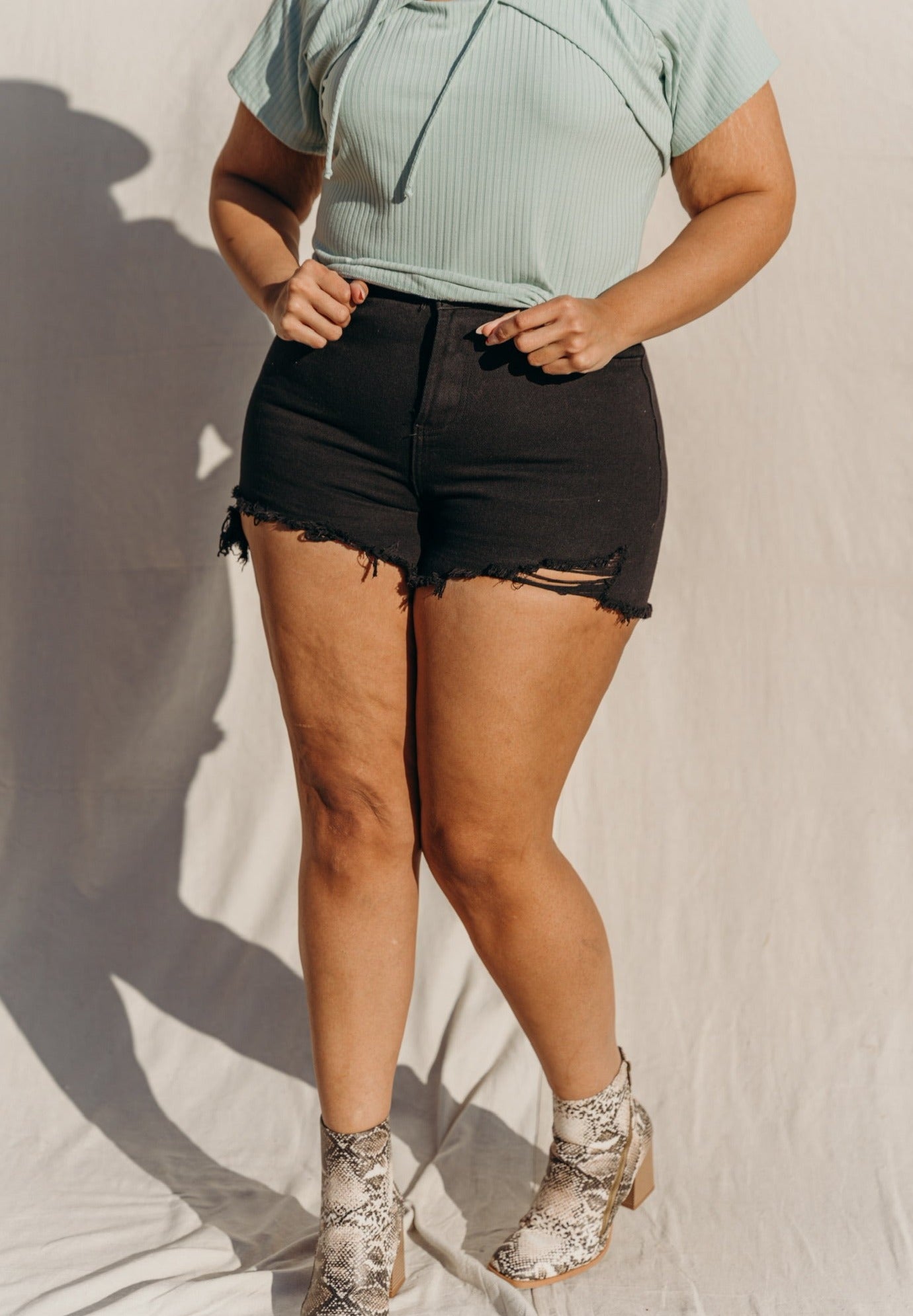 PLUS SIZE Novah Distressed Denim Shorts