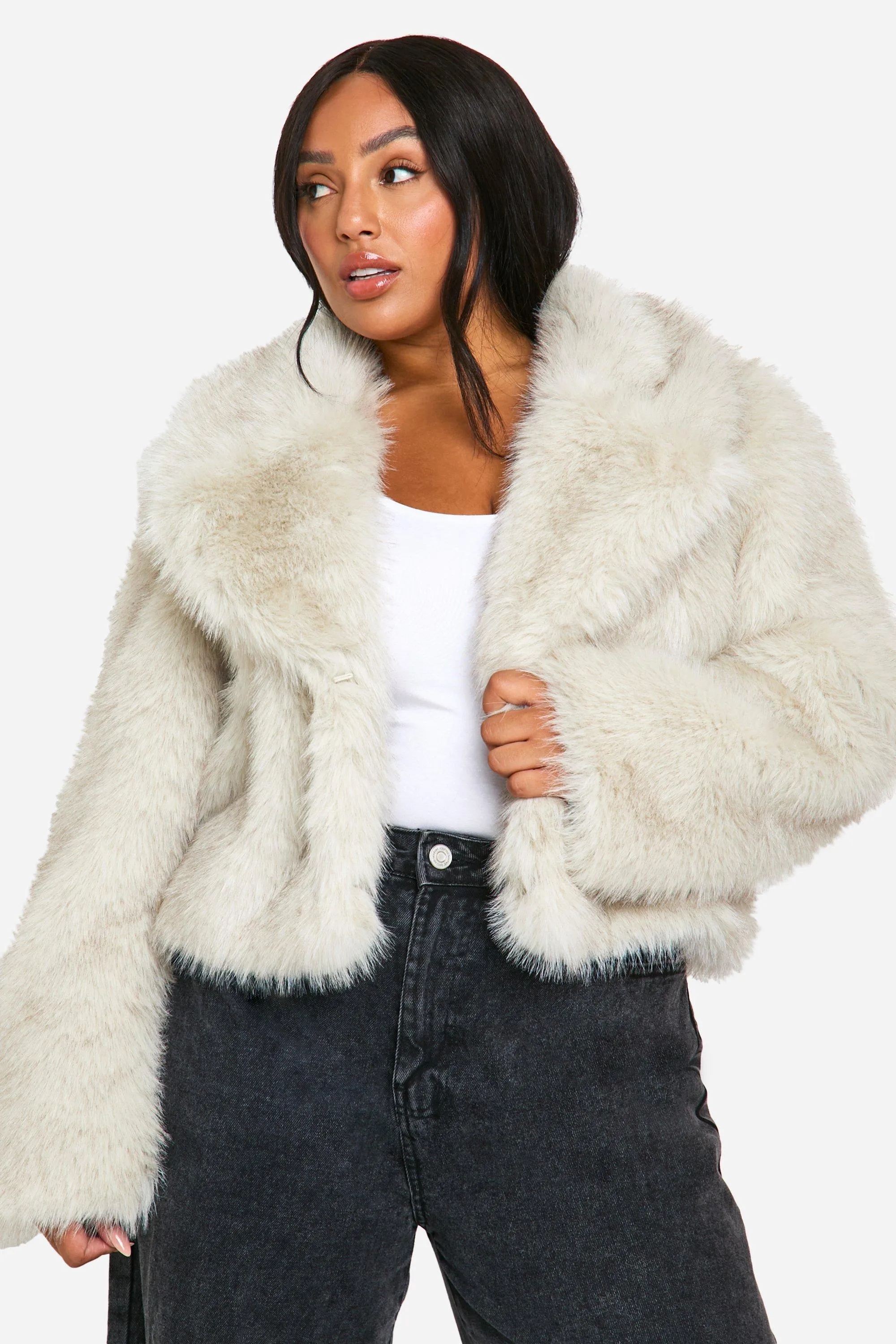 Plus Vintage Look Faux Fur Coat