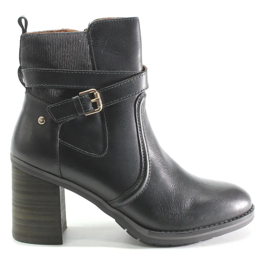 Pompeya Calfskin Leather Women's Zip Up Stack Heeled Boots