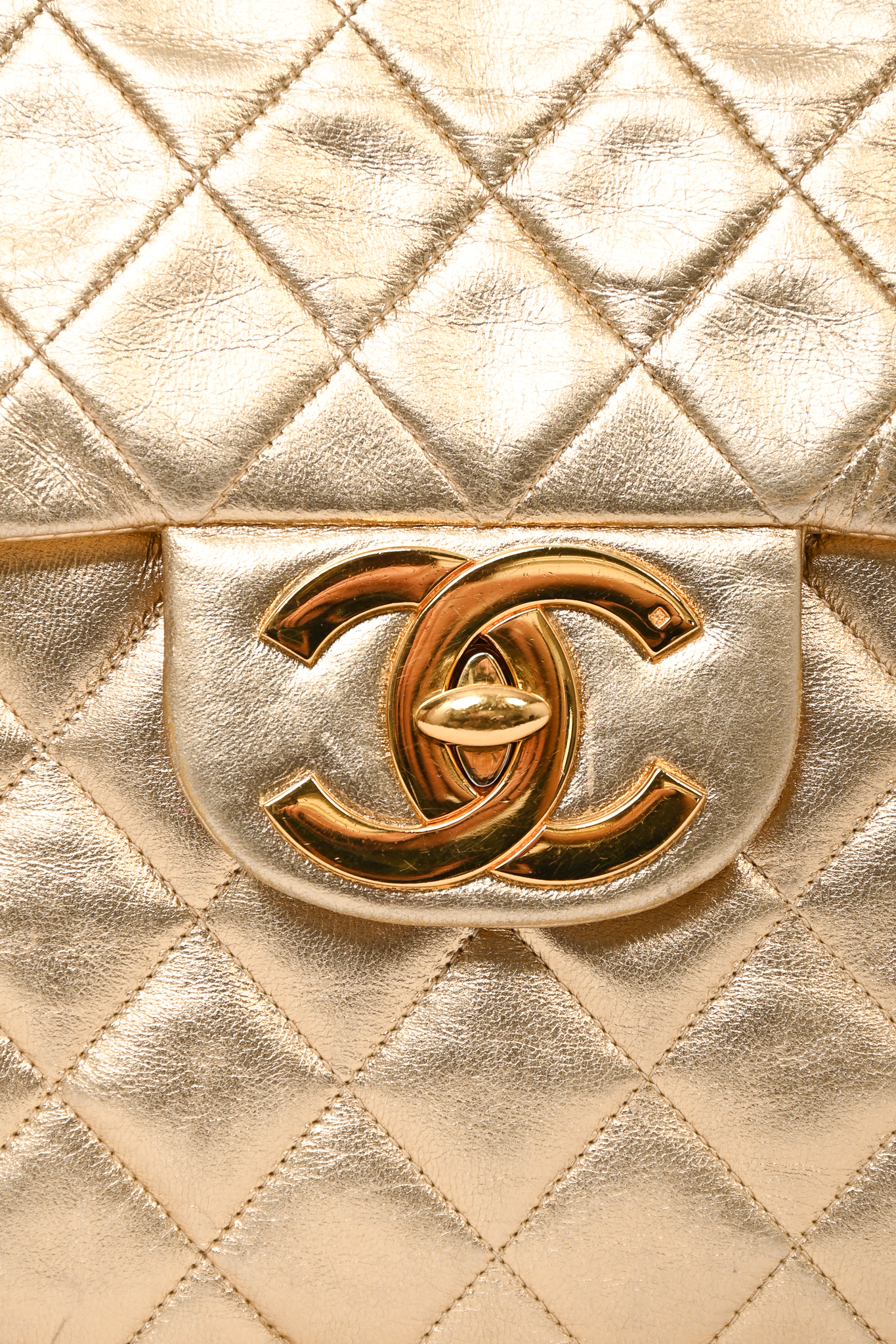 Pre-loved Chanel? 1991/4 Gold Quilted Leather Jumbo XL Maxi Flap