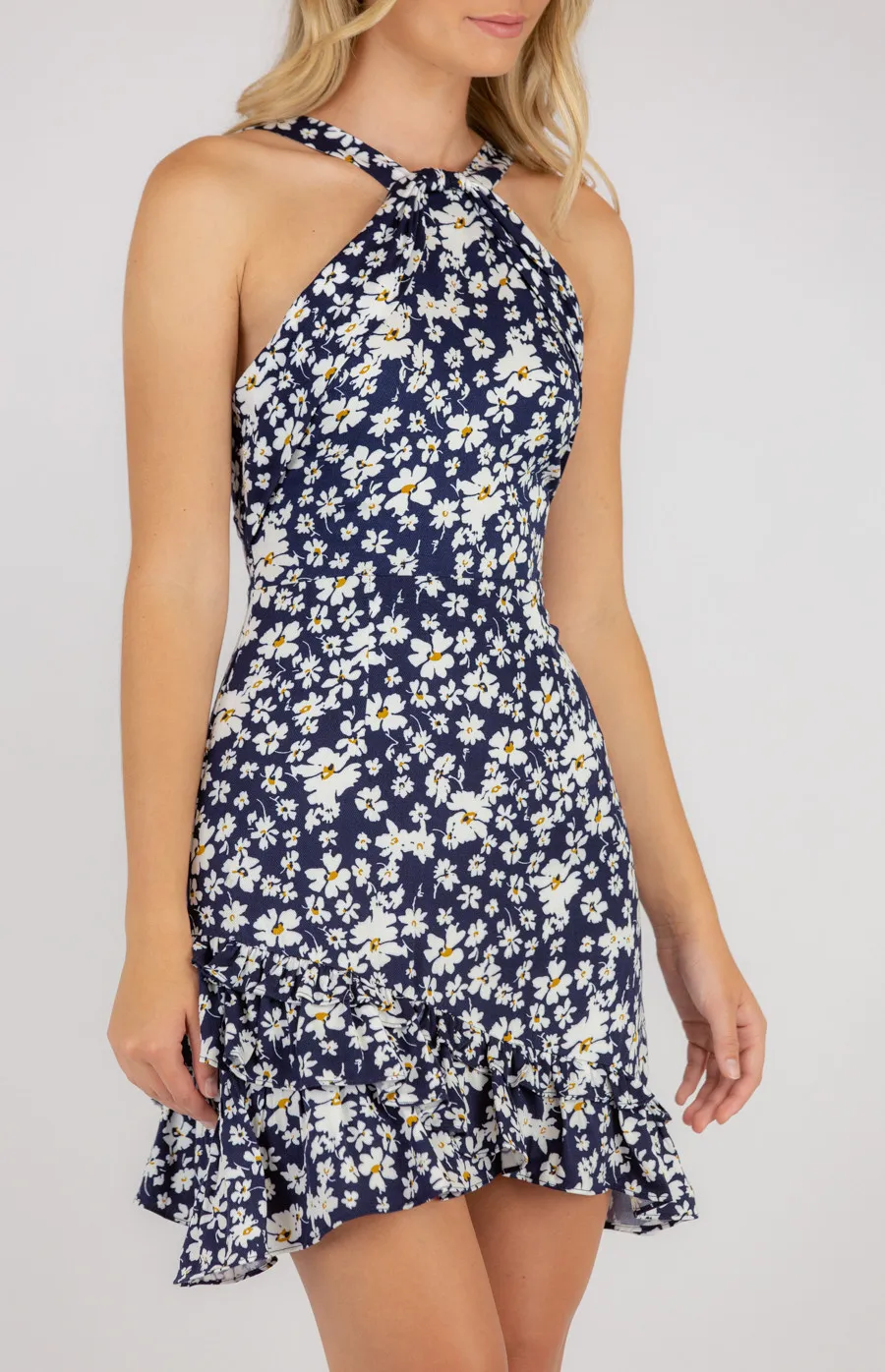 Printed Halter Neckline Dress with Ruffle Details (SDR677A)