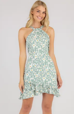 Printed Halter Neckline Dress with Ruffle Details (SDR677A)