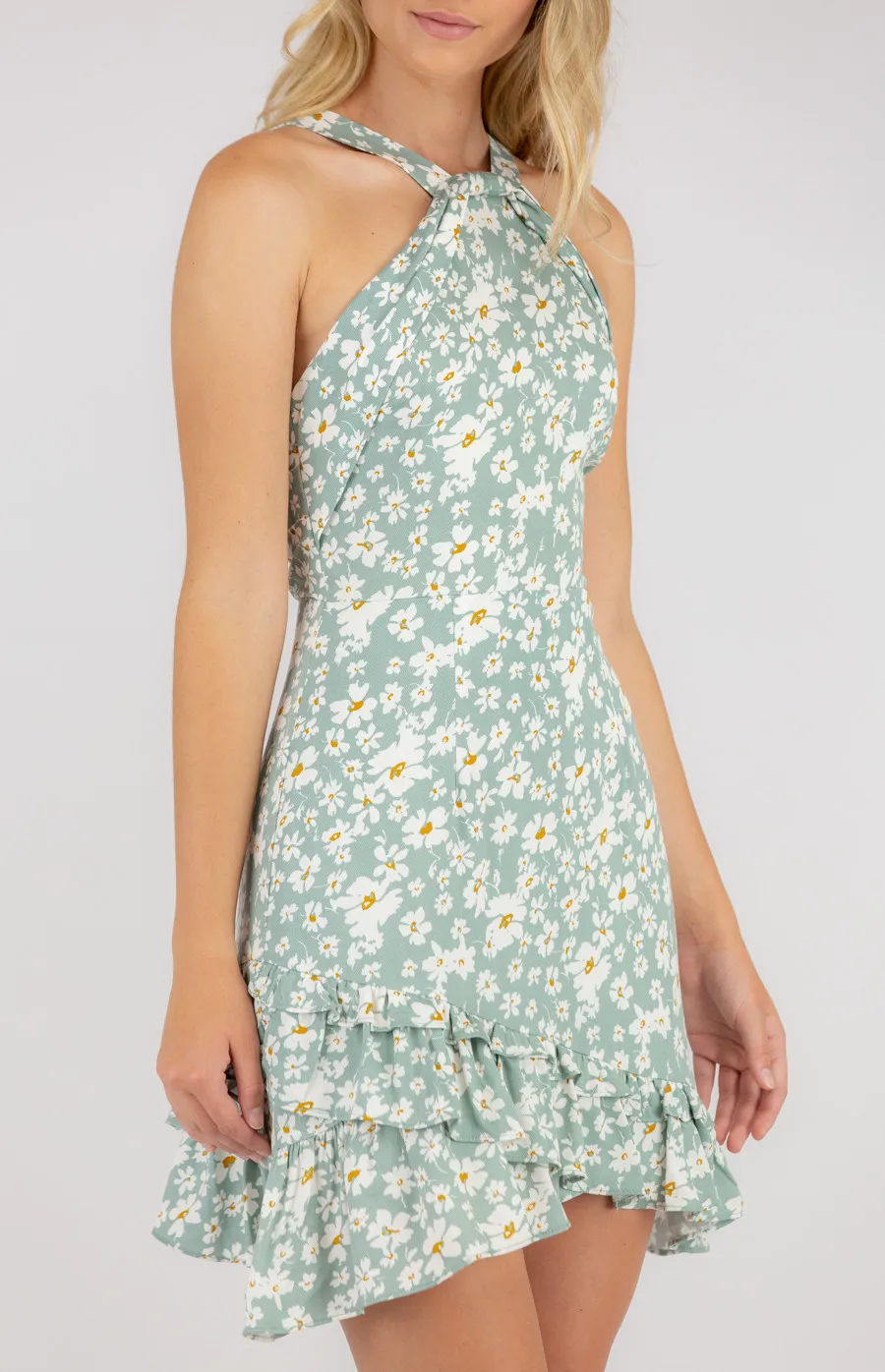 Printed Halter Neckline Dress with Ruffle Details (SDR677A)