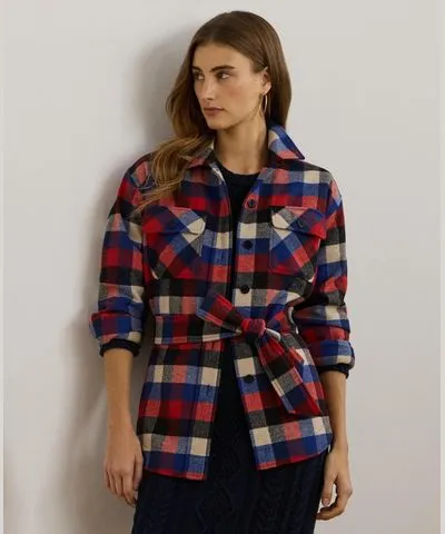 Ralph Lauren Women's Buffalo Check Belted Twill Shirt Jacket