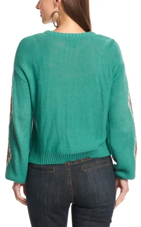 Rock & Roll Denim Women's Teal & Aztec Sleeve Sweater