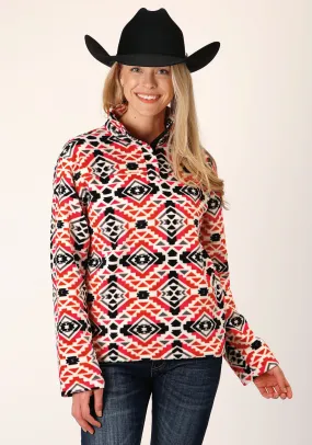 Roper Womens Aztec Print Orange/Black Polyester Fleece Jacket