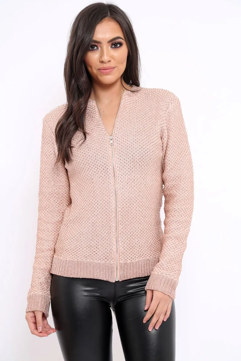 Rose Metallic Knit Bomber Jacket - Freya