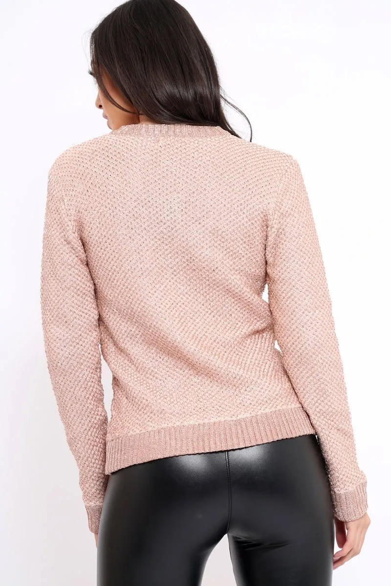 Rose Metallic Knit Bomber Jacket - Freya