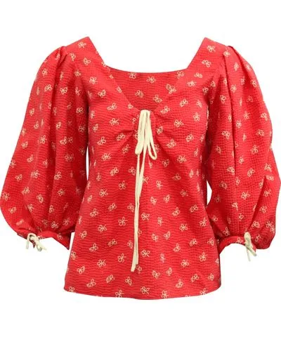 Rosie Assoulin Floral Tie Neck Blouse in Red Polyester