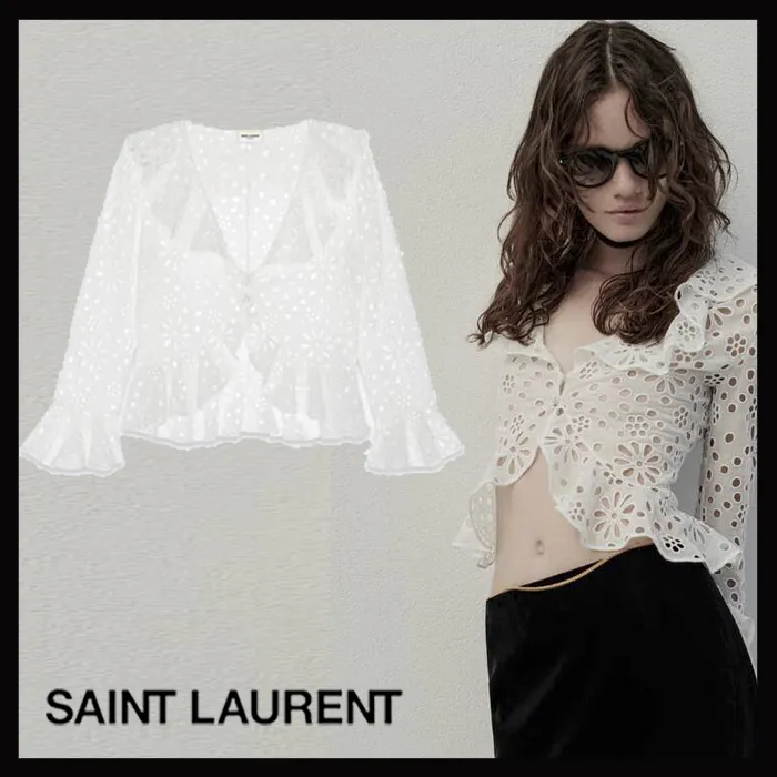 Saint Laurent  |BLOUSE IN BRODERIE ANGLAISE COTTON VOILE