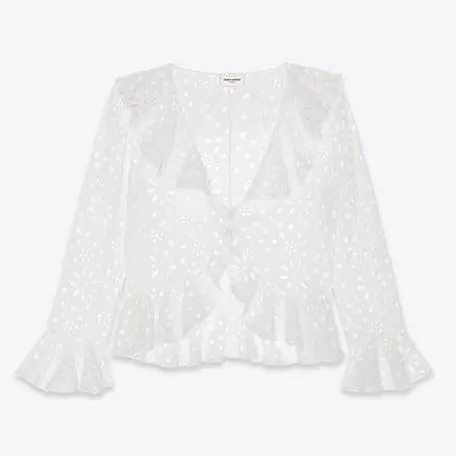 Saint Laurent  |BLOUSE IN BRODERIE ANGLAISE COTTON VOILE