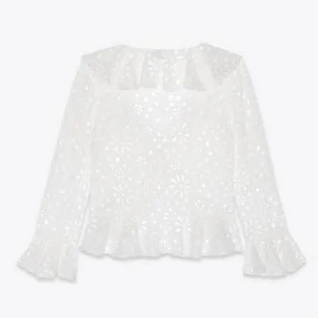 Saint Laurent  |BLOUSE IN BRODERIE ANGLAISE COTTON VOILE