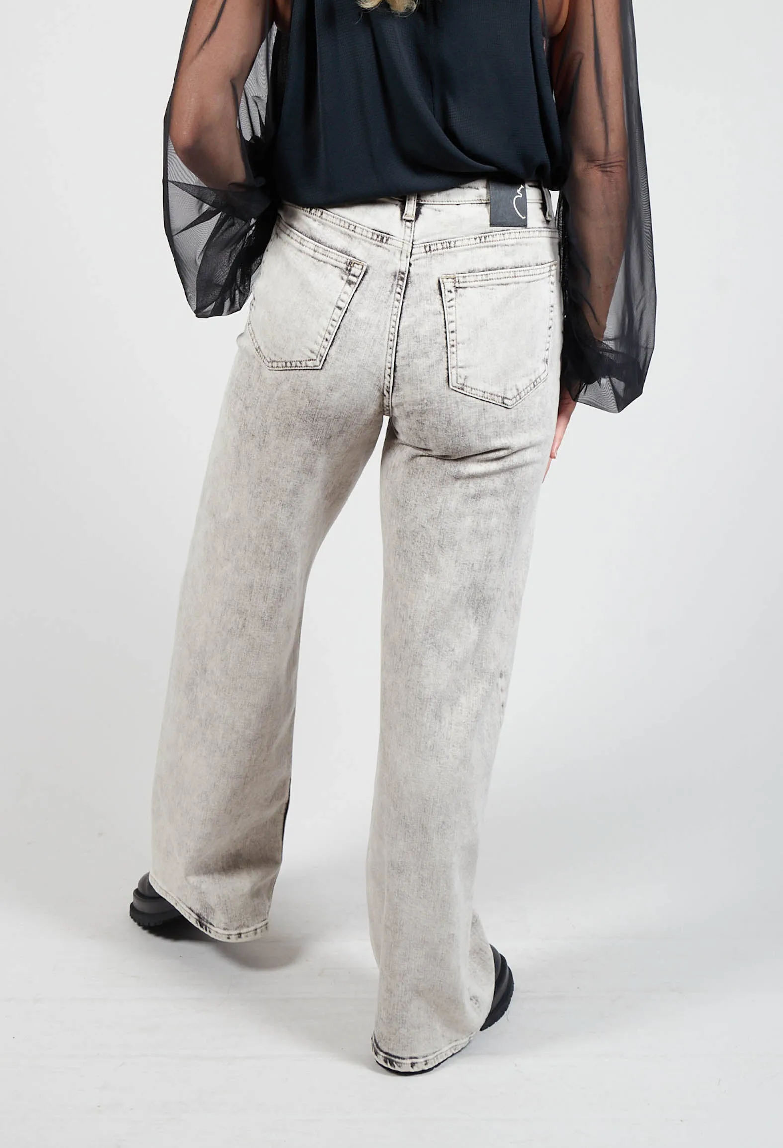 Straight Leg Mid Rise Trousers in Acid Wash Black