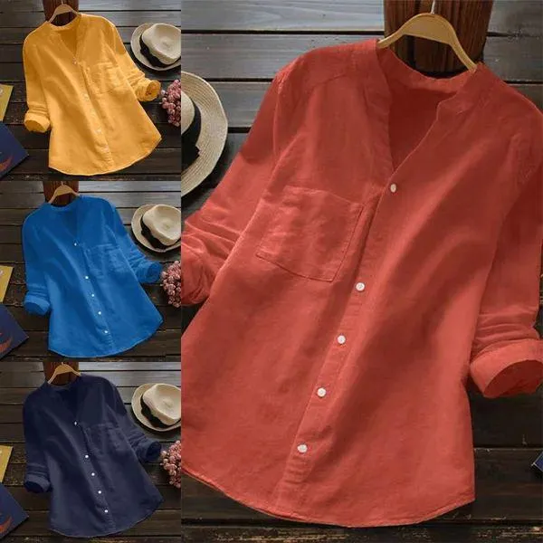 Summer Linen Shirt Women Long Sleeve Blouse 0010090