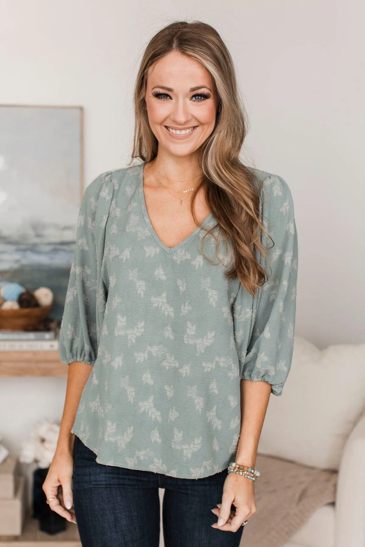 Sweet Compliments Floral Blouse- Sage