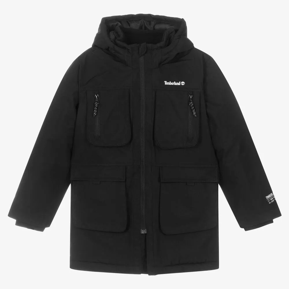 Teen Boys Black Hooded Coat