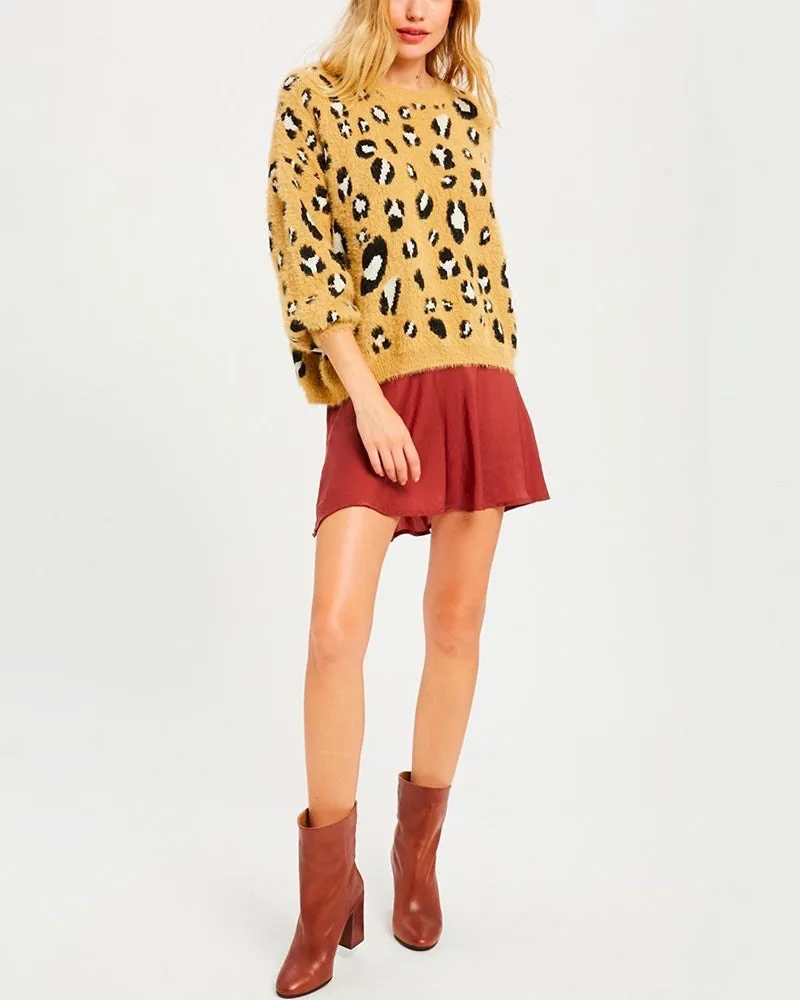 Textured Animal Print Pullover Sweater - More Colors