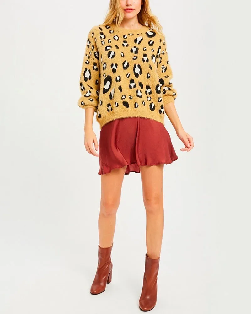 Textured Animal Print Pullover Sweater - More Colors