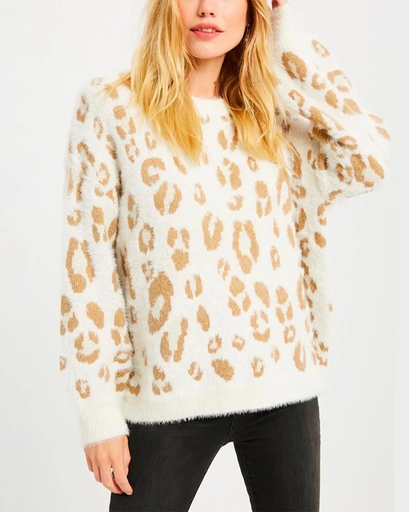 Textured Animal Print Pullover Sweater - More Colors