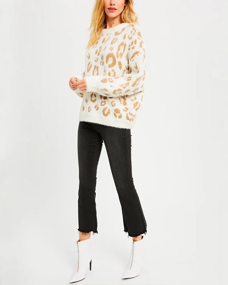 Textured Animal Print Pullover Sweater - More Colors