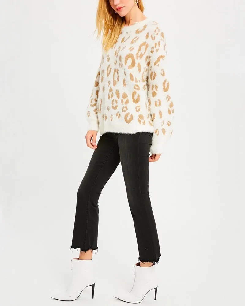 Textured Animal Print Pullover Sweater - More Colors