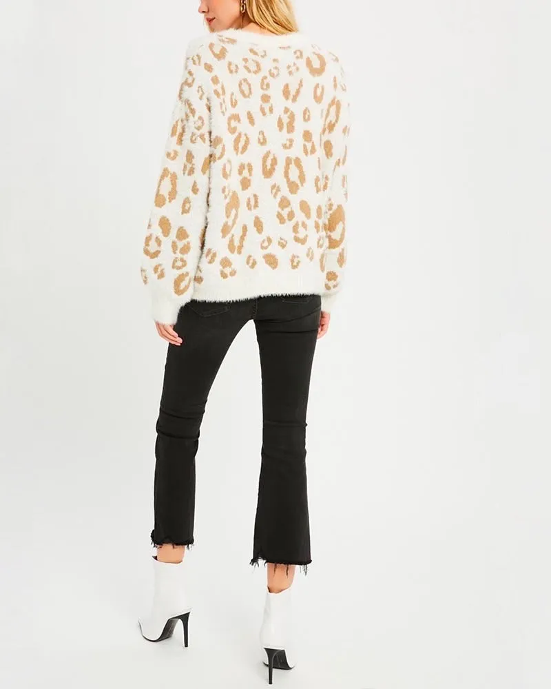 Textured Animal Print Pullover Sweater - More Colors