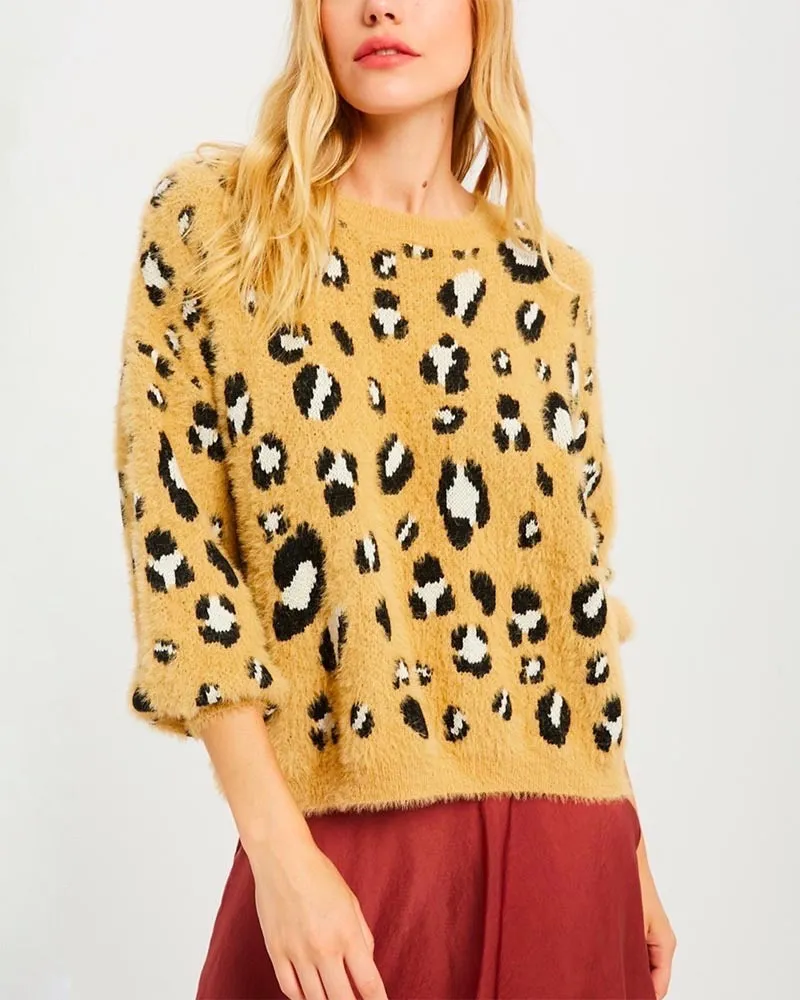 Textured Animal Print Pullover Sweater - More Colors