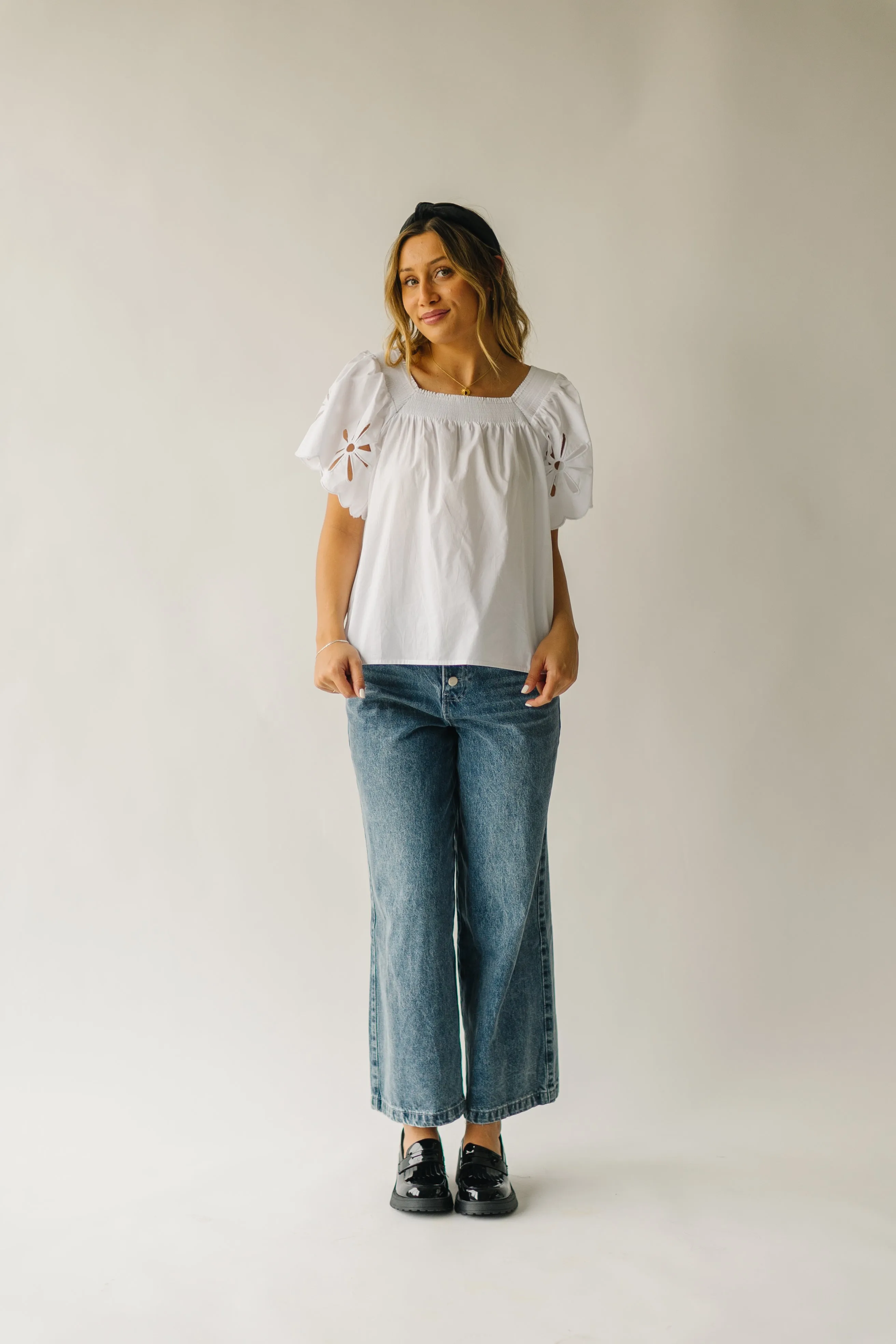 The Reyna Scalloped Detail Blouse in Off White