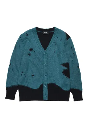 Turquoise Cardigan with Dark Blue Design