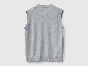 Vest in cashmere and wool blend - Light Gray | Benetton