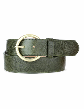 Vika Pebbled Belt, Leafy Green/Gold