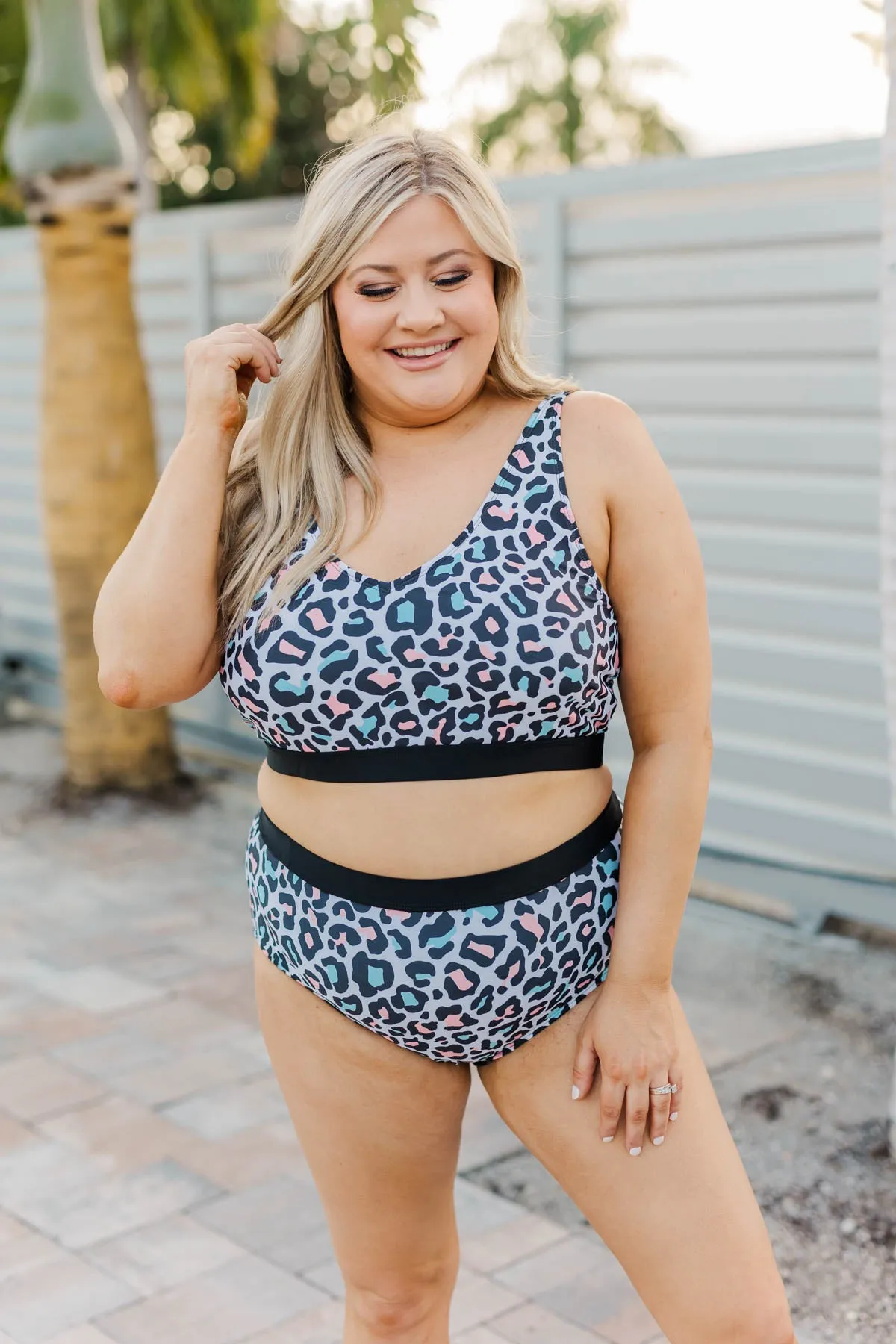 Walking On Sunshine Swim Top- Leopard Multi-Color