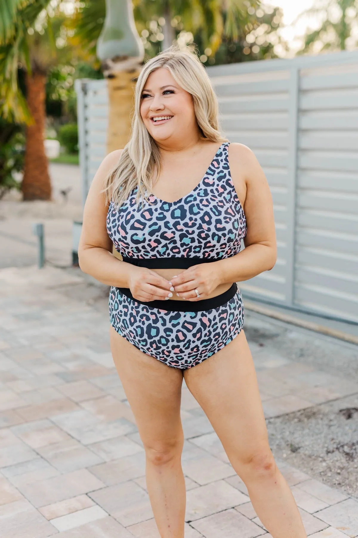 Walking On Sunshine Swim Top- Leopard Multi-Color